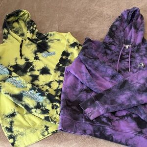 Champion Purple Black L and Sullen Yellow Black M Tie-Dye Hoodie bundle